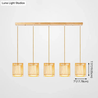 Minimalist natural wood island pendant light kitchen slatted glass