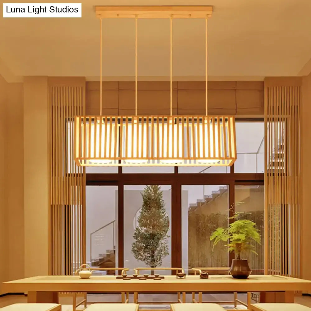 Minimalist natural wood island pendant light kitchen slatted glass