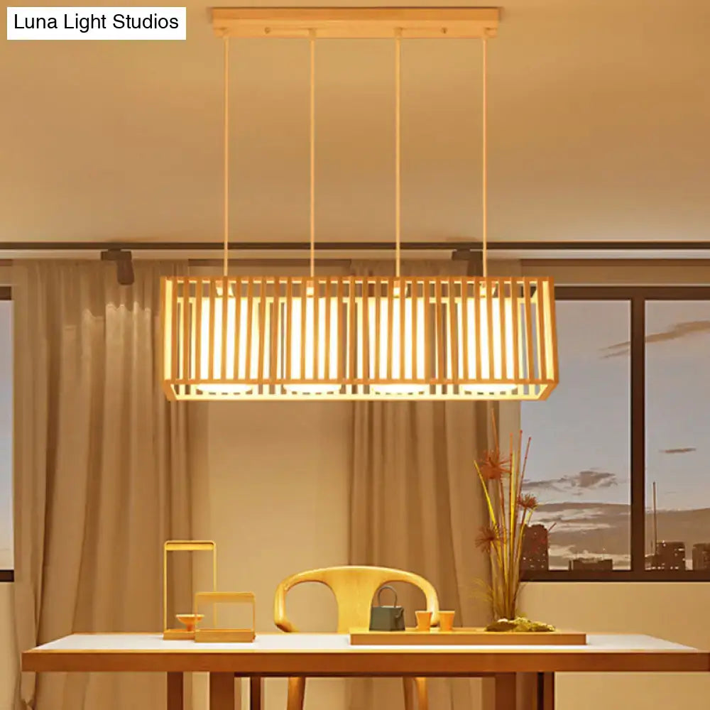Minimalist natural wood island pendant light kitchen slatted glass