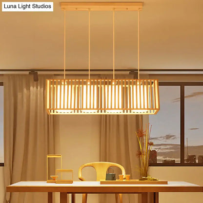 Minimalist natural wood island pendant light kitchen slatted glass