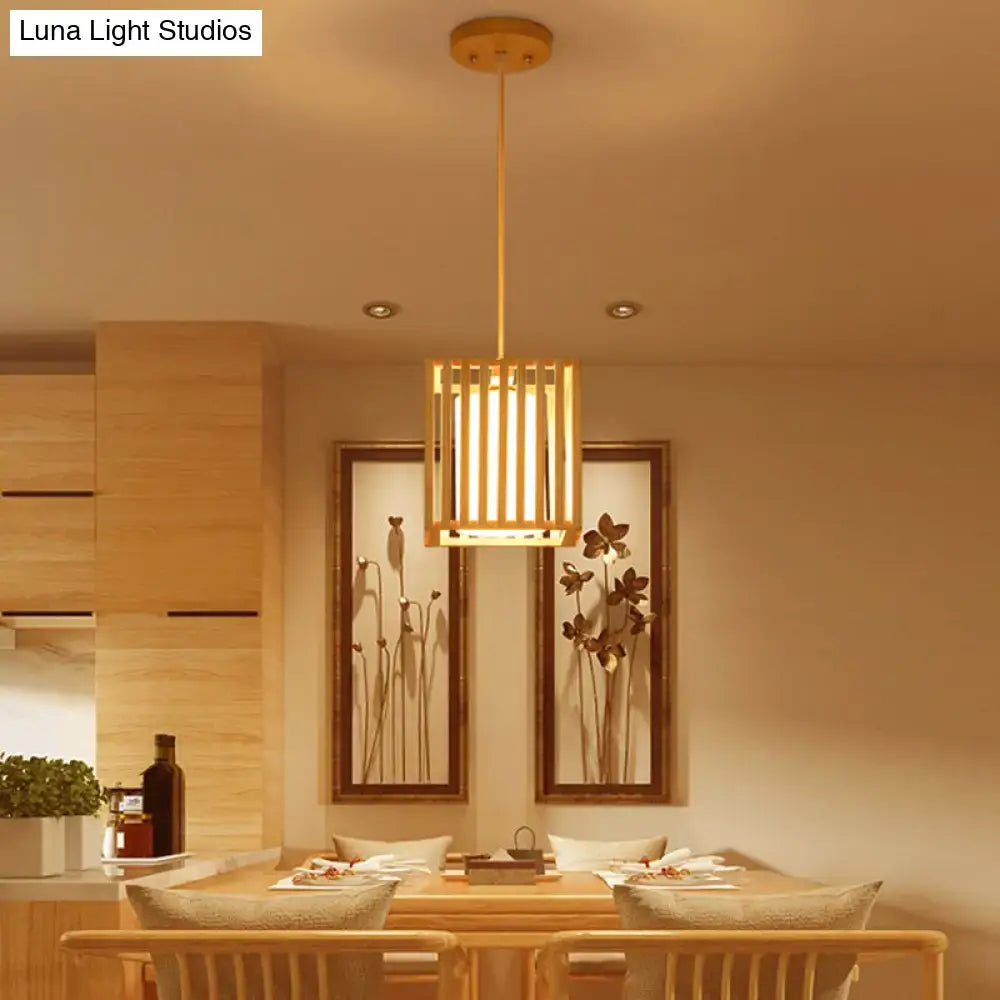 Minimalist natural wood island pendant light kitchen slatted glass