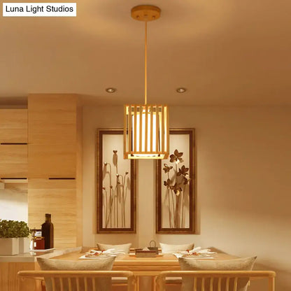 Minimalist natural wood island pendant light kitchen slatted glass