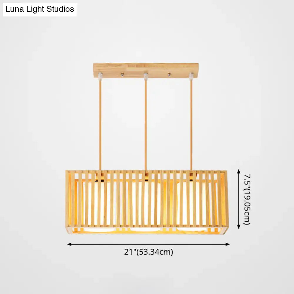 Minimalist natural wood island pendant light kitchen slatted glass