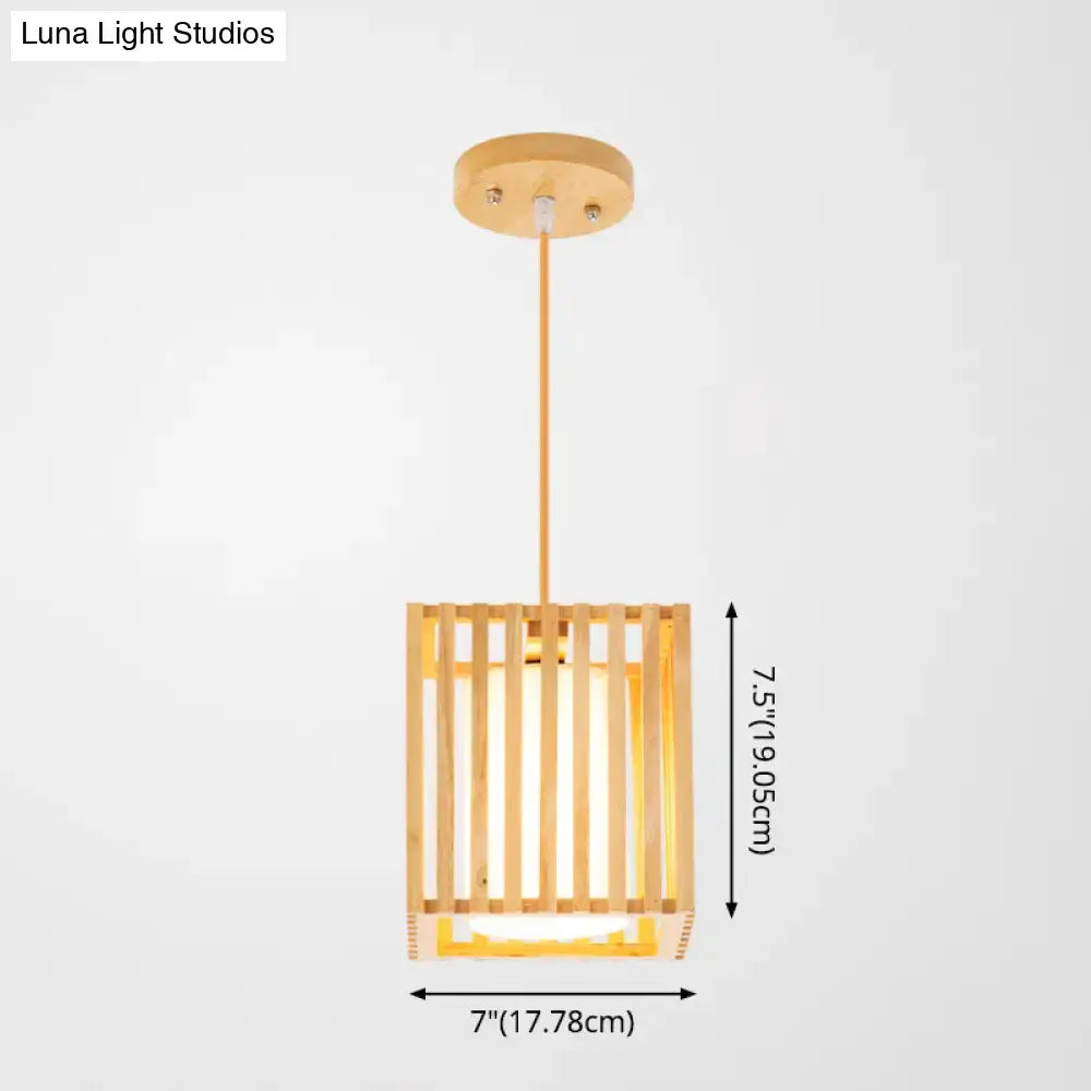 Minimalist natural wood island pendant light kitchen slatted glass