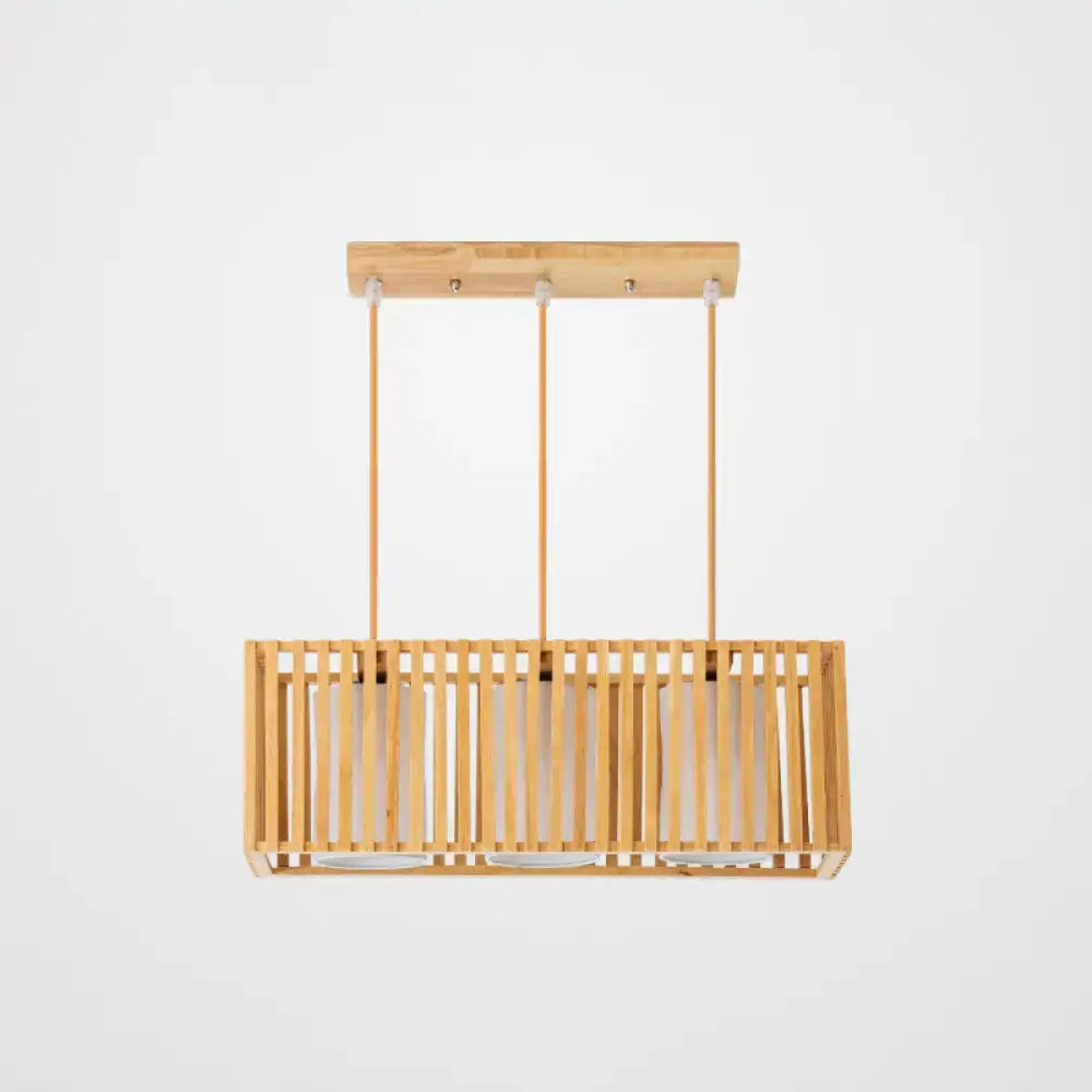 Minimalist natural wood island pendant light kitchen slatted glass
