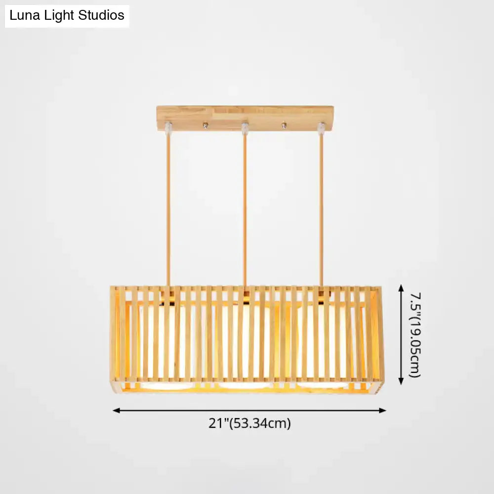 Minimalist natural wood island pendant light kitchen slatted glass