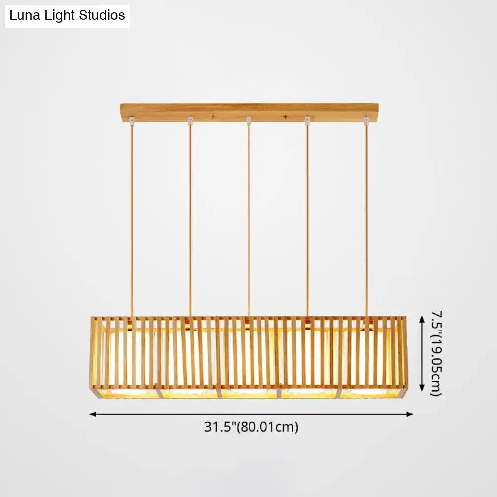 Minimalist natural wood island pendant light kitchen slatted glass