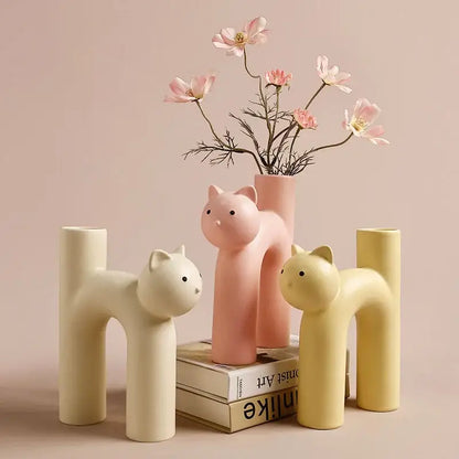 Minimalist off-white ceramic cathead tube vase living room decor