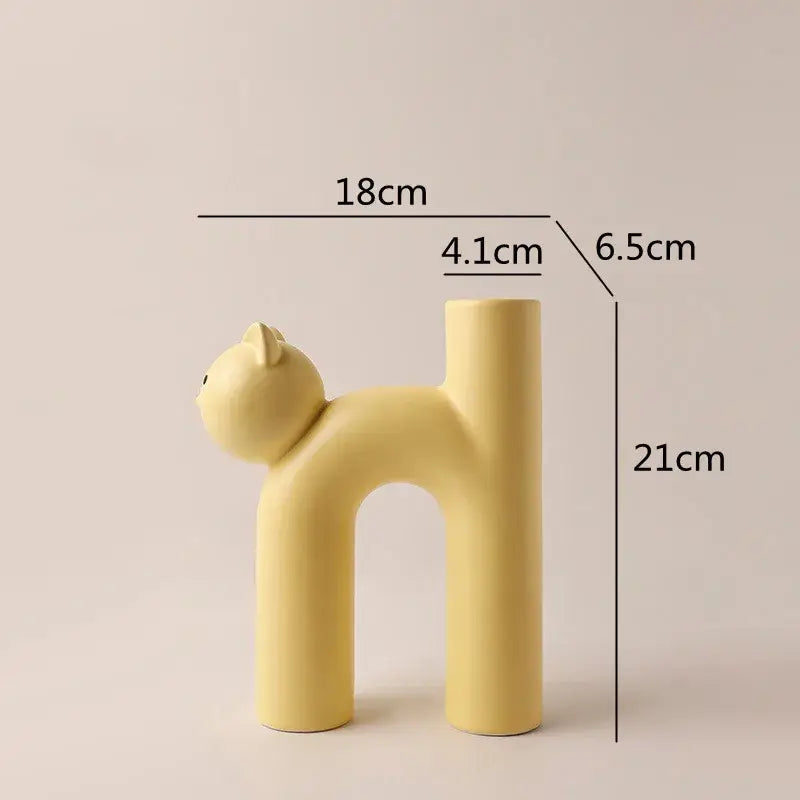 Minimalist off-white ceramic cathead tube vase living room decor