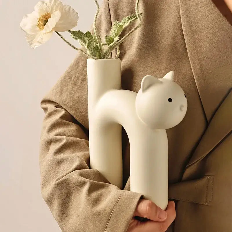 Minimalist off-white ceramic cathead tube vase living room decor