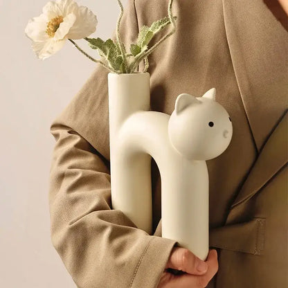 Minimalist off-white ceramic cathead tube vase living room decor