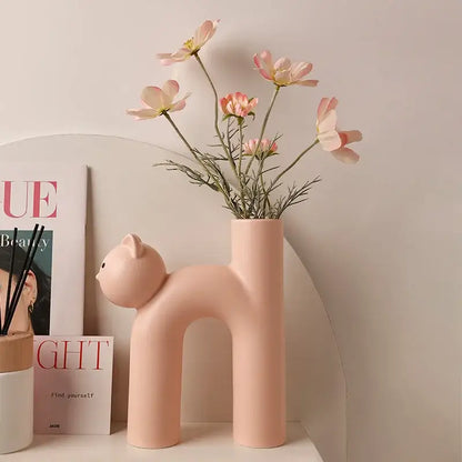 Minimalist off-white ceramic cathead tube vase living room decor