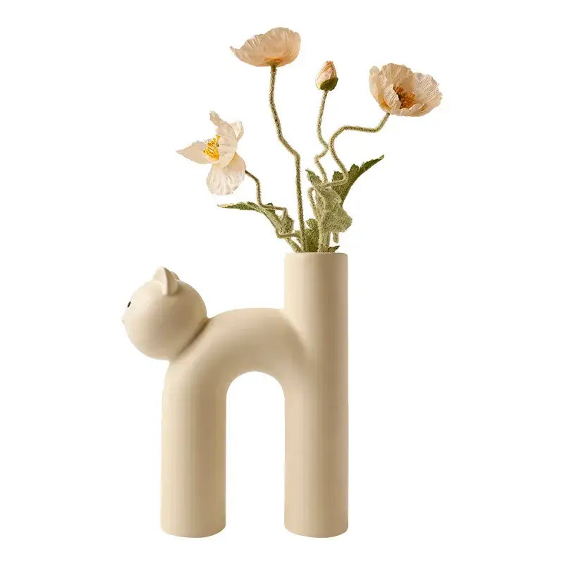 Minimalist off-white ceramic cathead tube vase living room decor