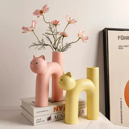 Minimalist off-white ceramic cathead tube vase living room decor