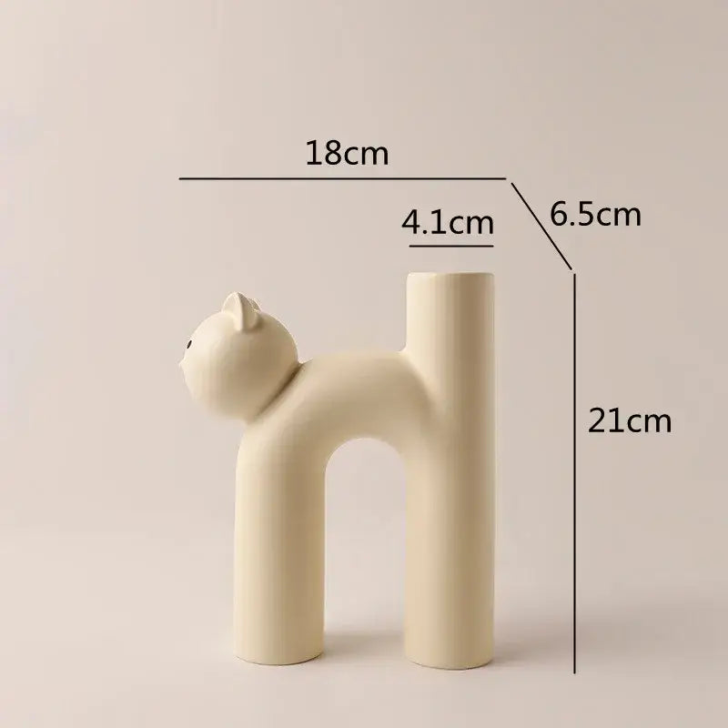 Minimalist off-white ceramic cathead tube vase living room decor
