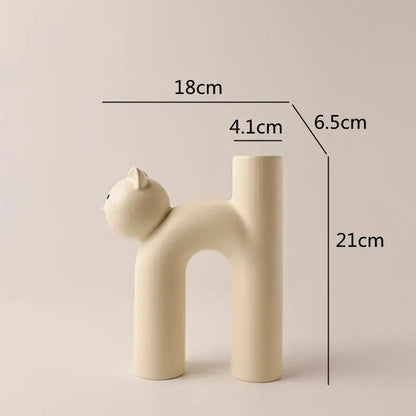 Minimalist off-white ceramic cathead tube vase living room decor