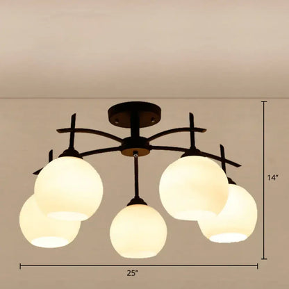 Minimalist opal glass black chandelier living room light