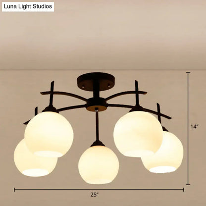 Minimalist opal glass black chandelier living room light