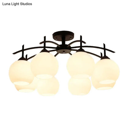 Minimalist opal glass black chandelier living room light
