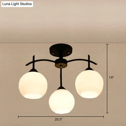 Minimalist opal glass black chandelier living room light