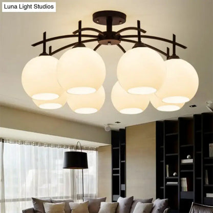 Minimalist opal glass black chandelier living room light