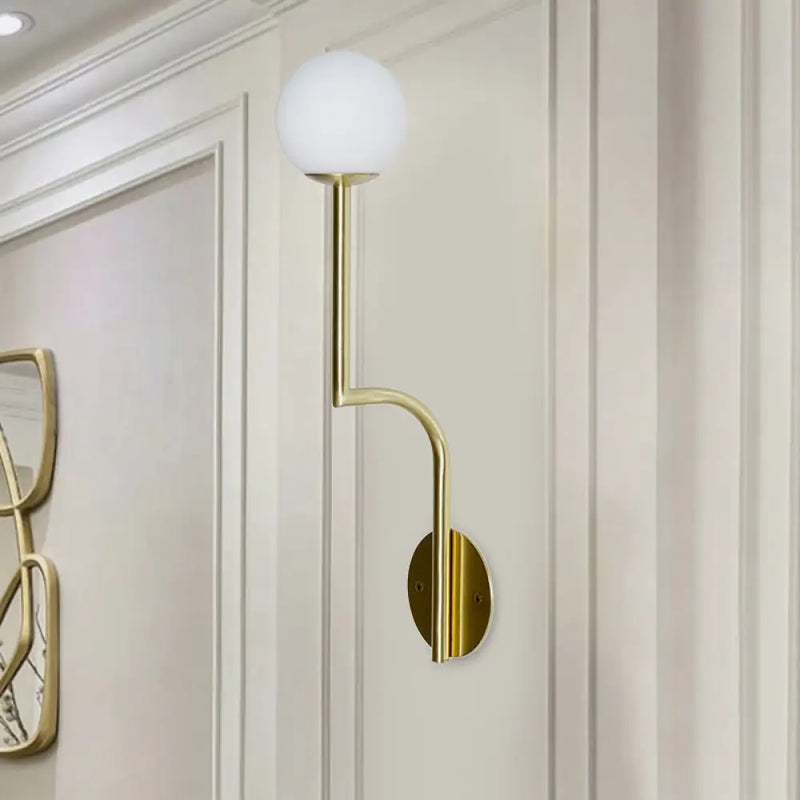 DecorBites™ Minimalist Opal Glass Wall Sconce with Long Curved Arm - Single Bulb Lamp in Black/Gold