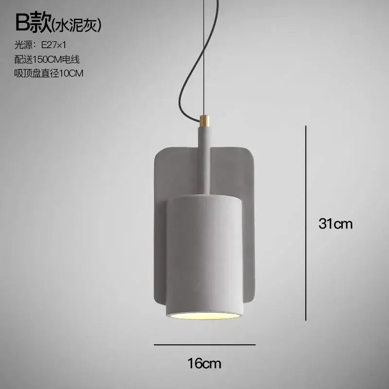 Minimalist pastel cement pendant lamp kitchen cylinder light
