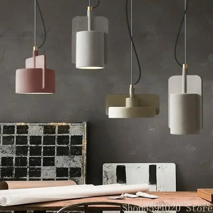 Minimalist pastel cement pendant lamp kitchen cylinder light