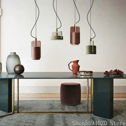 Minimalist pastel cement pendant lamp kitchen cylinder light