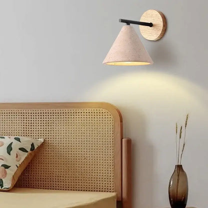 Minimalist pink concrete and wood yellow travertine wall lights bedroom