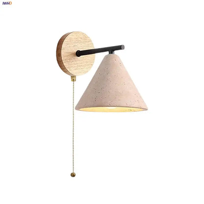 Minimalist pink concrete and wood yellow travertine wall lights bedroom