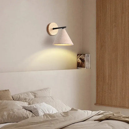 Minimalist pink concrete wall sconce bedroom light with wood backplate