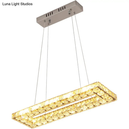 DecorBites™ Minimalist Rectangular LED Island Pendant Light with Clear K9 Crystal accents for Restaurants