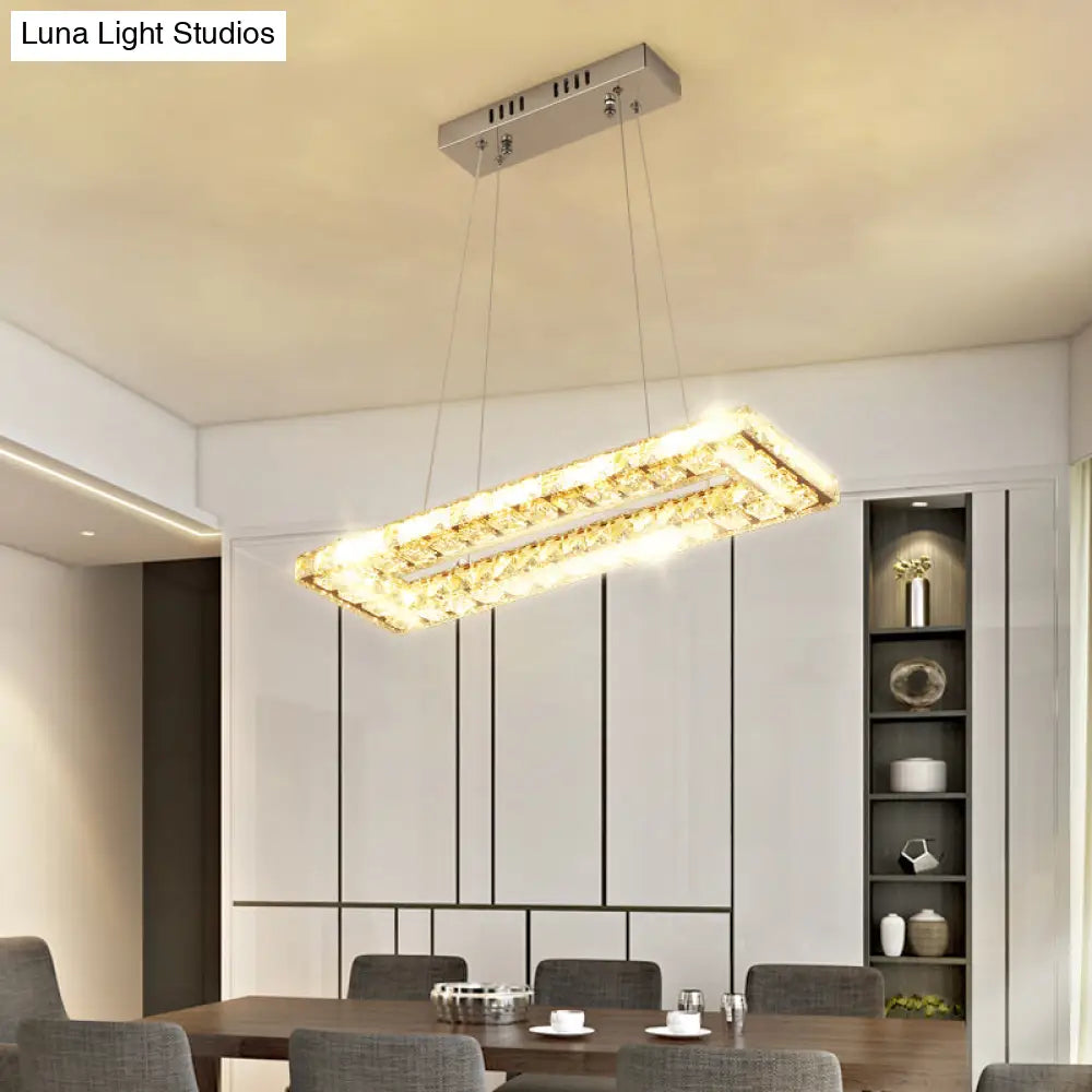 DecorBites™ Minimalist Rectangular LED Island Pendant Light with Clear K9 Crystal accents for Restaurants
