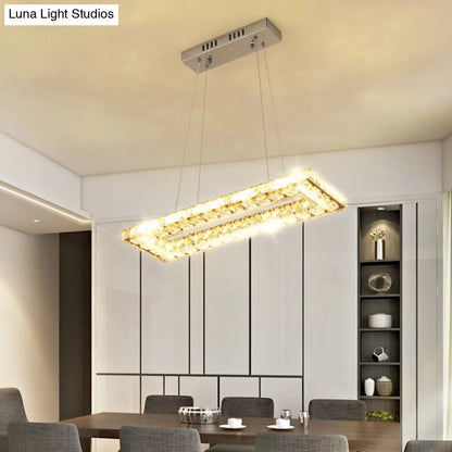 DecorBites™ Minimalist Rectangular LED Island Pendant Light with Clear K9 Crystal accents for Restaurants