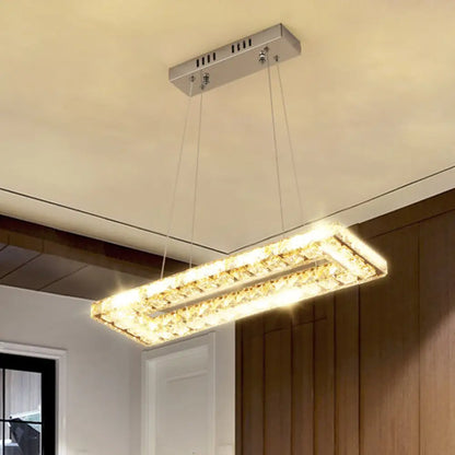 DecorBites™ Minimalist Rectangular LED Island Pendant Light with Clear K9 Crystal accents for Restaurants