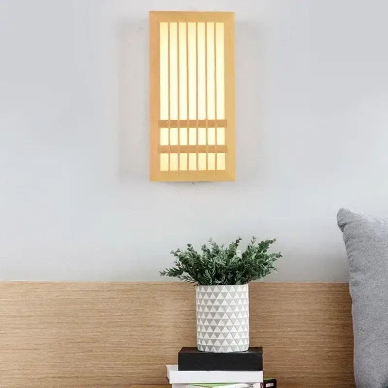Minimalist rectangular led wood wall lamp for bedroom living room