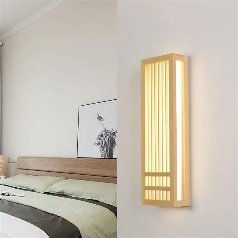 Minimalist rectangular led wood wall lamp for bedroom living room