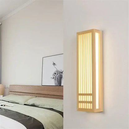Minimalist rectangular led wood wall lamp for bedroom living room