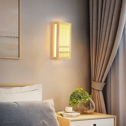 Minimalist rectangular led wood wall lamp for bedroom living room
