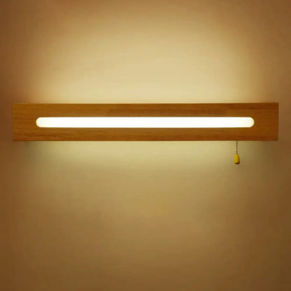 Minimalist rectangular wood wall sconce bedroom light with pull chain