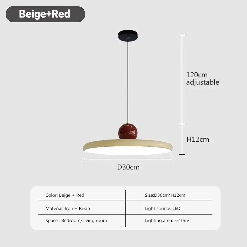 Minimalist red cream iron art pendant light for bedroom
