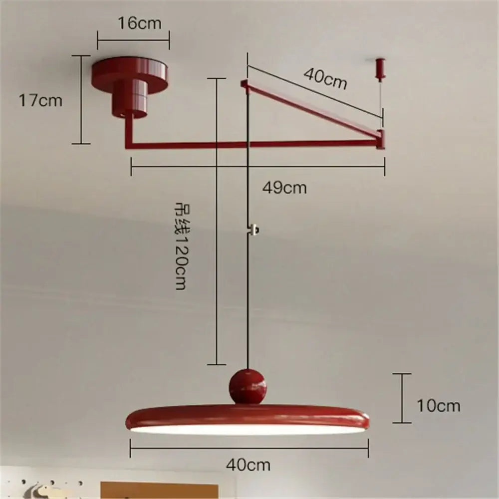 Minimalist red cream iron art pendant light for bedroom