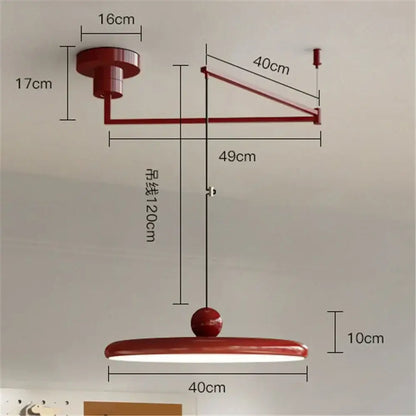 Minimalist red cream iron art pendant light for bedroom