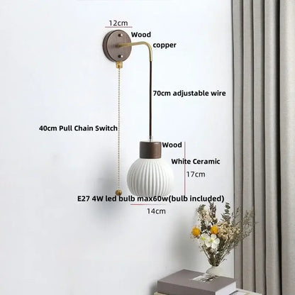 Minimalist ribbed ceramic led wall lamp bedroom wood decor