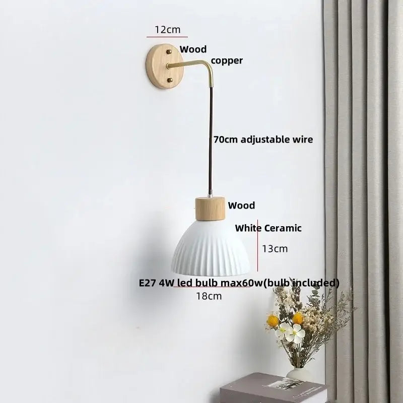Minimalist ribbed ceramic led wall lamp bedroom wood decor