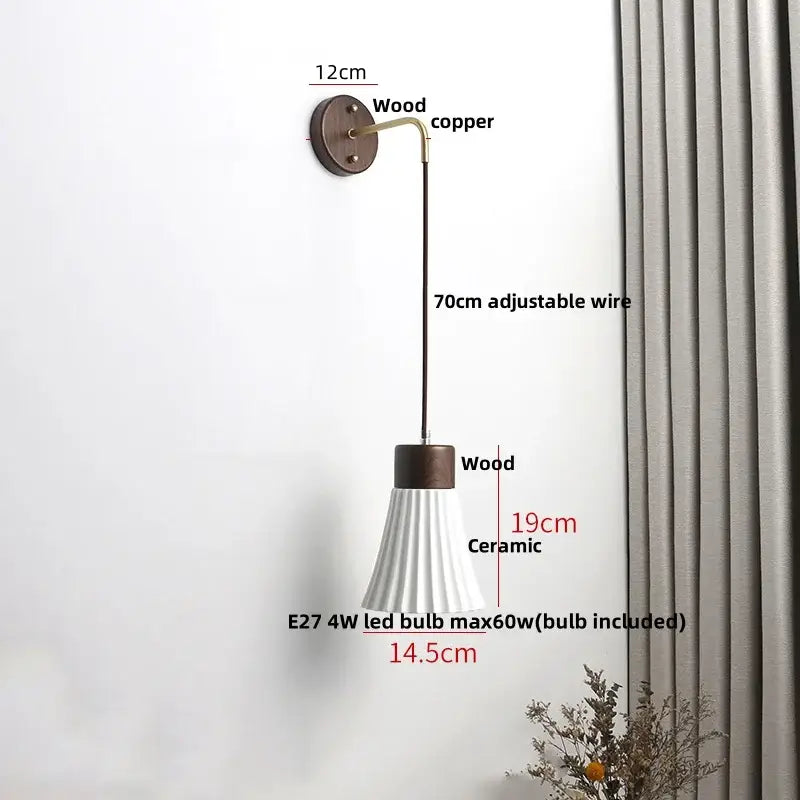 Minimalist ribbed ceramic led wall lamp bedroom wood decor