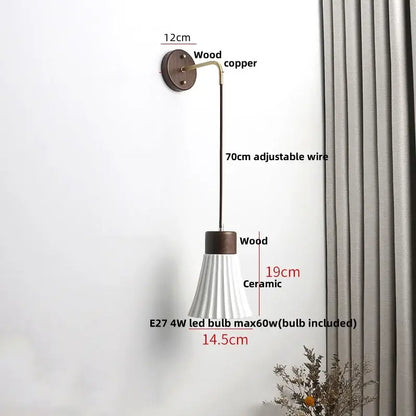 Minimalist ribbed ceramic led wall lamp bedroom wood decor