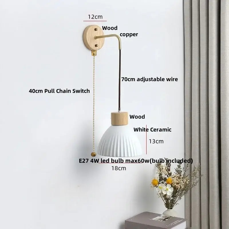 Minimalist ribbed ceramic led wall lamp bedroom wood decor