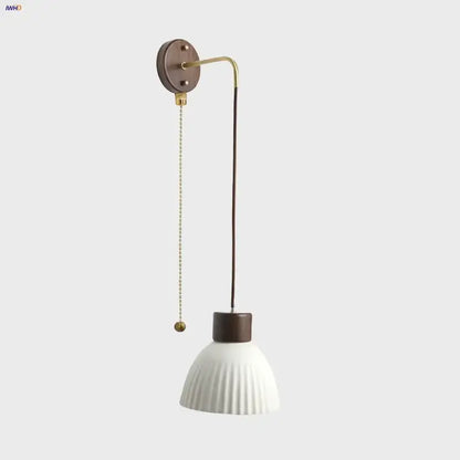 Minimalist ribbed ceramic led wall lamp bedroom wood decor